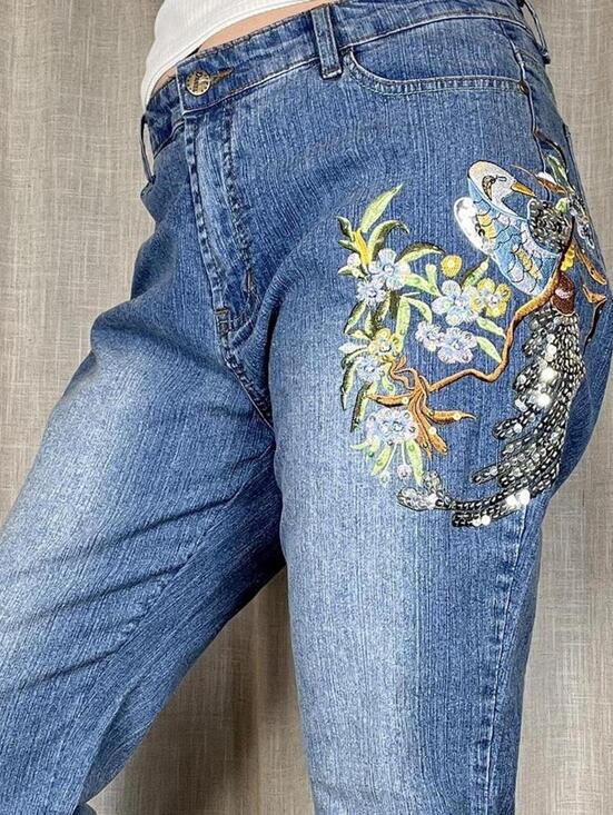 Denim - Y2K Embroidered Wide Leg Jeans